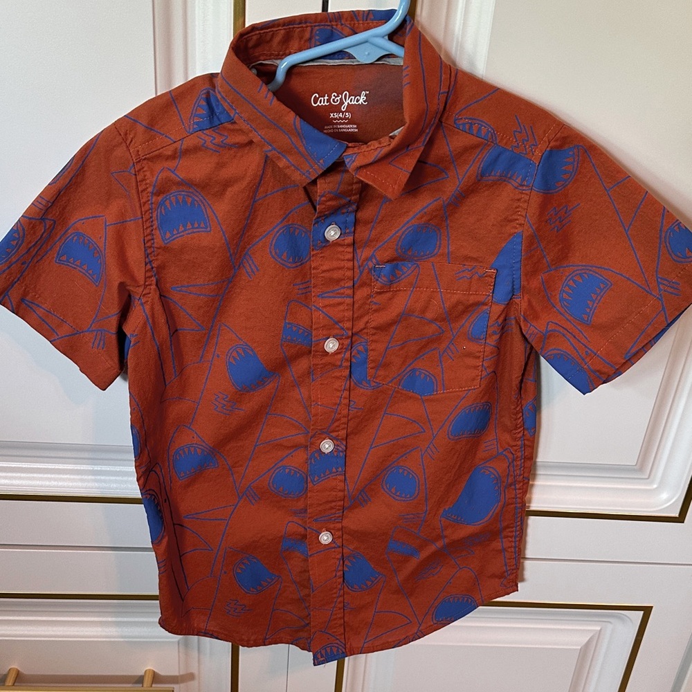 Cat & Jack Kids' shark Orange and Blue Button-Down Shirt